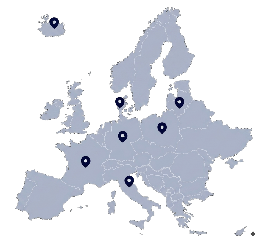Žemėlapis su projektų vietomis Europoje